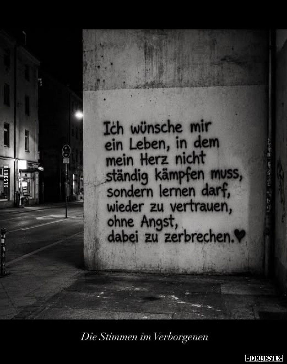 Ich wünsche mir ein Leben, in dem mein Herz nicht ständig kämpfen muss, sondern lernen darf, wieder zu vertrauen, ohne Angst,...
