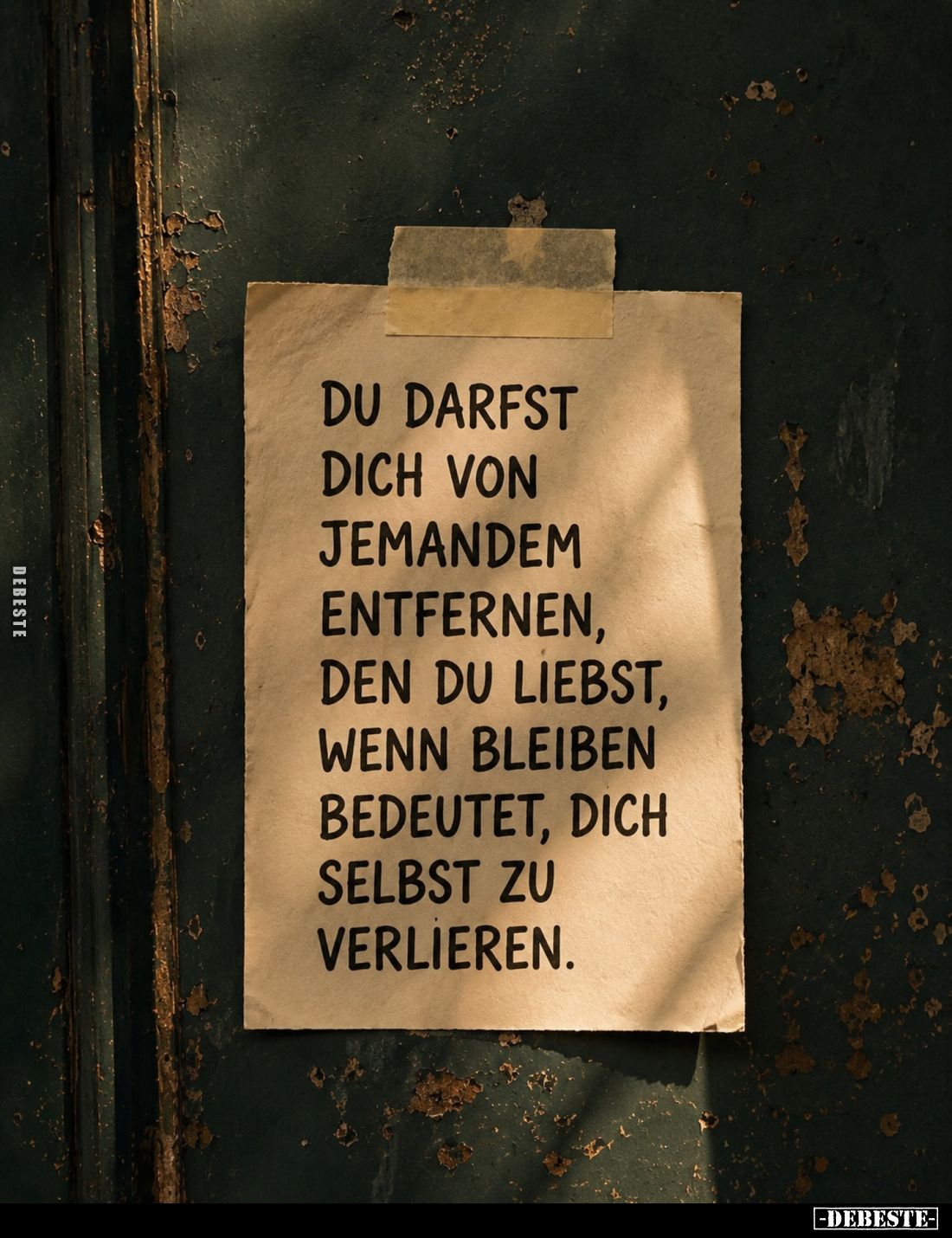 Du darfst
dich von
jemandem
entfernen,
den du liebst,
wenn bleiben
bedeutet, dich
selbst zu
verlieren.