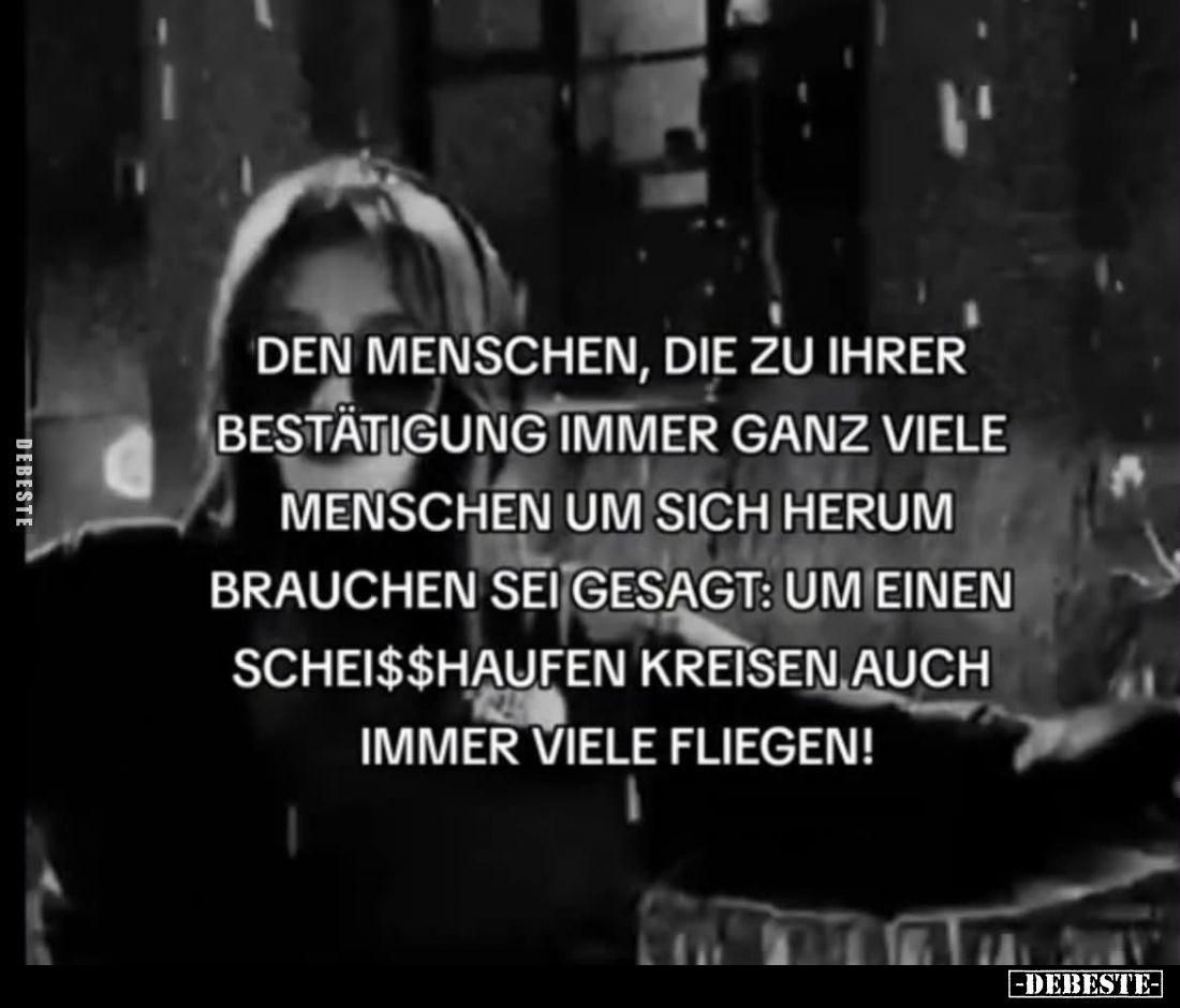 Den Menschen, die zu ihrer Bestätigung immer ganz viele Menschen um sich herum brauchen, sei gesagt: Um einen Scheißhaufen kr...