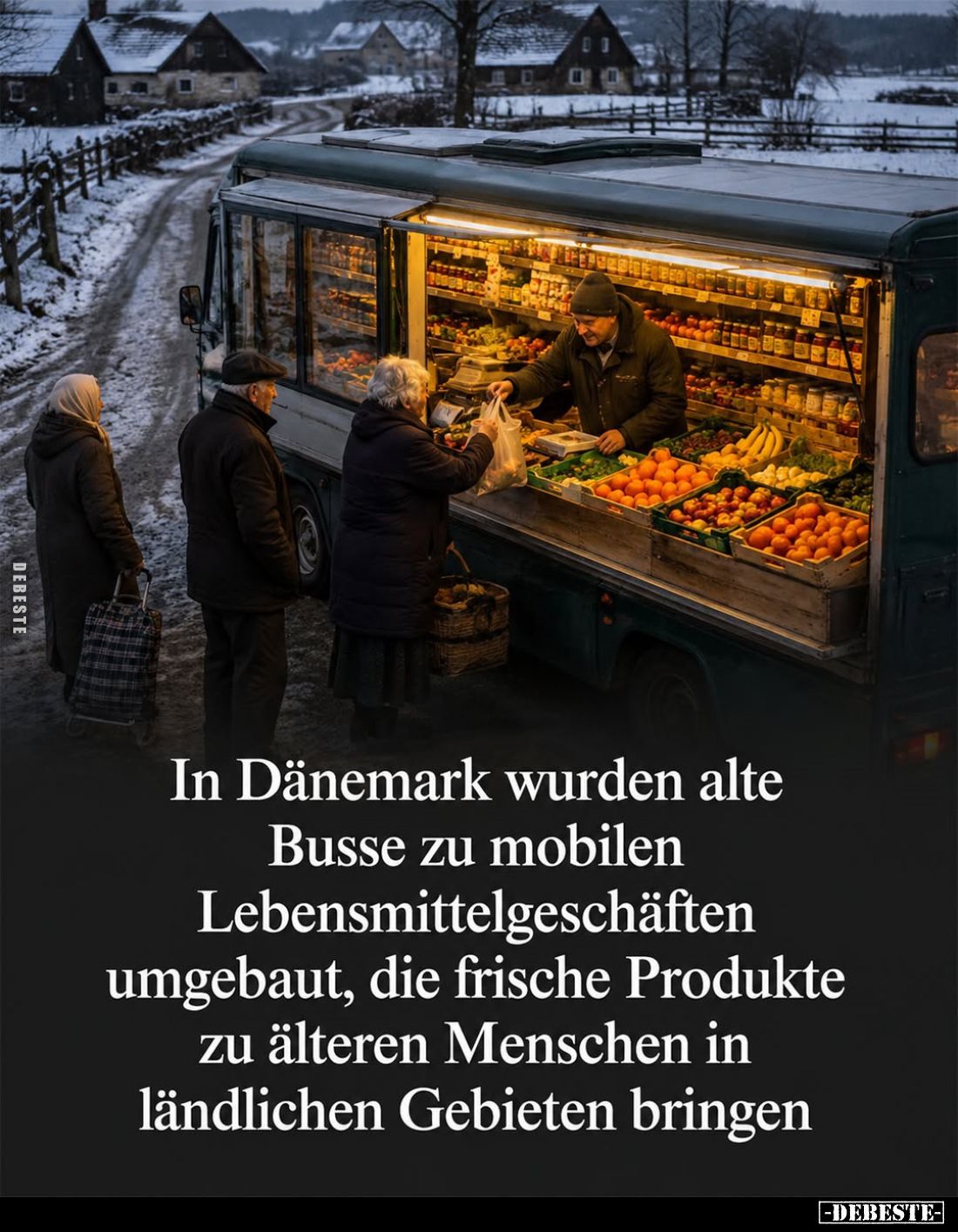 In Dänemark wurden alte Busse zu mobilen Lebensmittelgeschäften umgebaut, die frische Produkte zu älteren Menschen in ländlic...