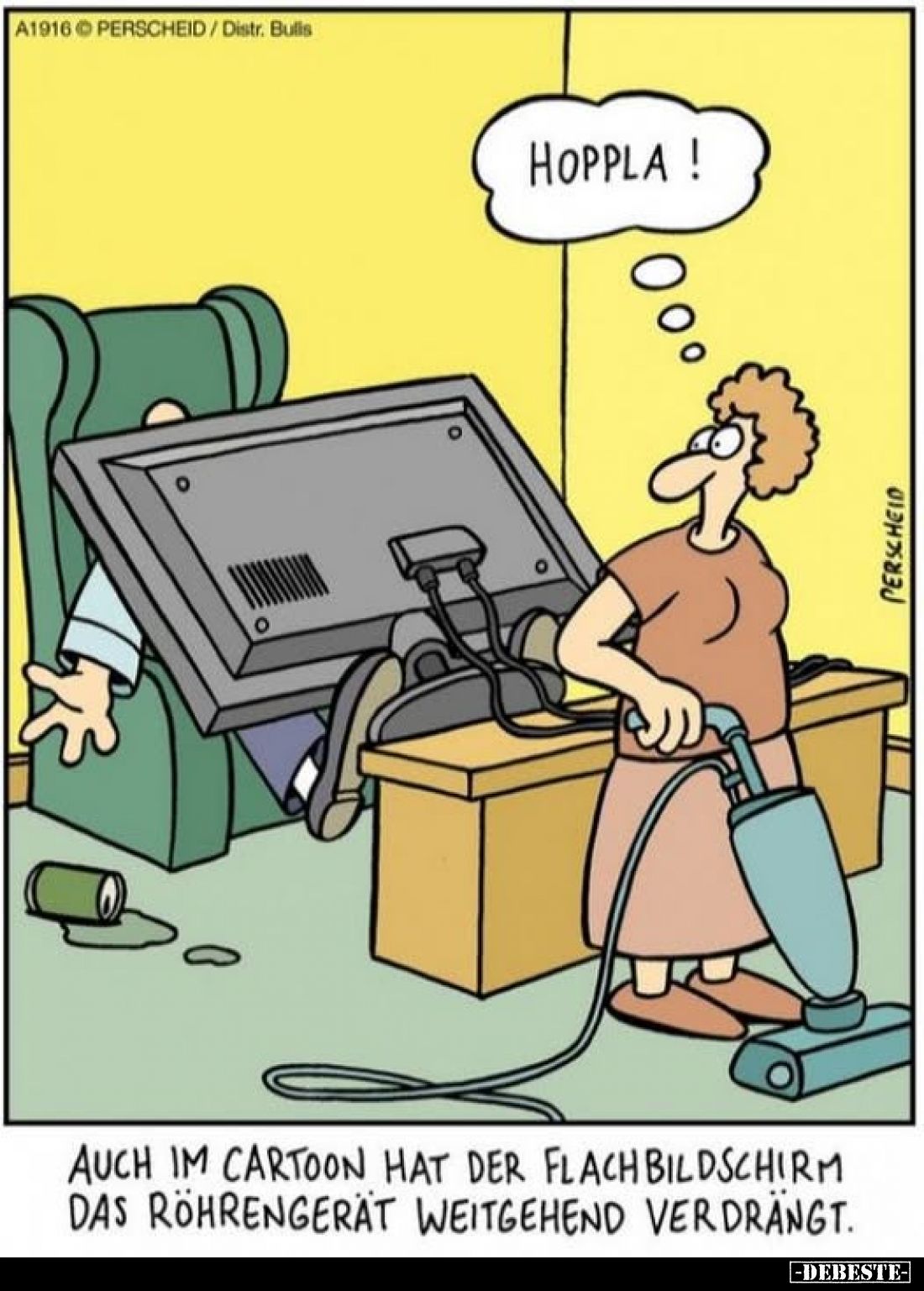 Hoppla!
-
Auch im Cartoon hat der flach Bildschirm das Röhrengerät weitgehend verdrängt.