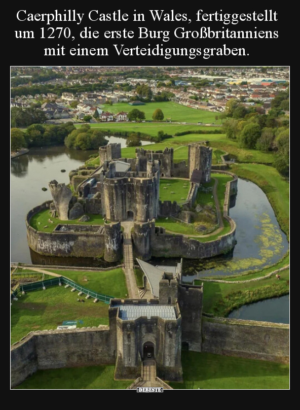 Caerphilly Castle in Wales, fertiggestellt um 1270, die..