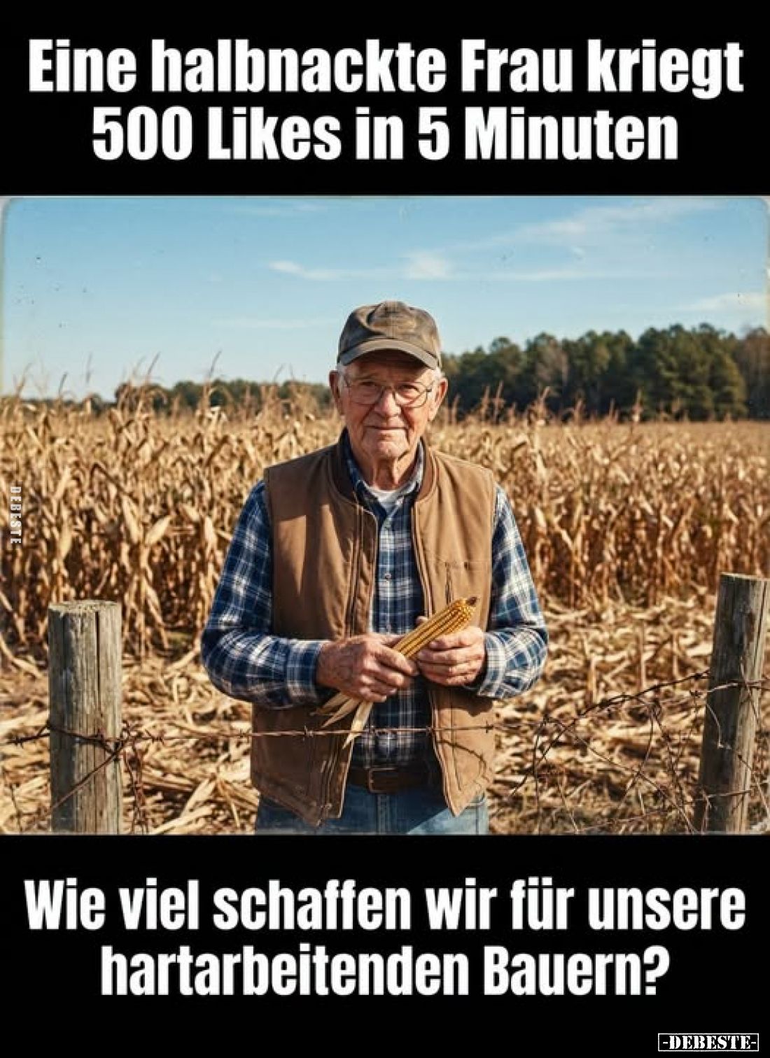 Eine halbnackte Frau kriegt 500 Likes in 5 Minuten
-
Wie viel schaffen wir für unsere hartarbeitenden Bauern?