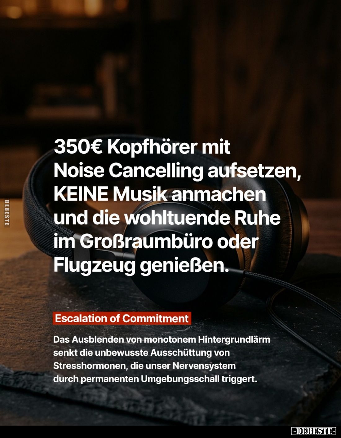 350€ Kopfhörer mit Noise Cancelling aufsetzen, KEINE Musik anmachen und die wohltuende Ruhe im Großraumbüro oder Flugzeug gen...