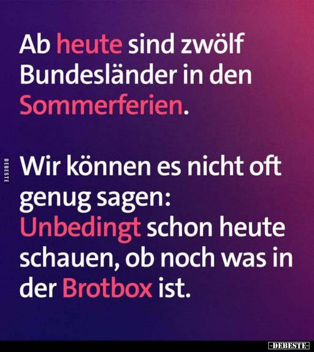 Ab heute sind zwölf Bundesländer in den Sommerferien.
Wir können es nicht oft genug sagen: Unbedingt schon heute schauen, ob...