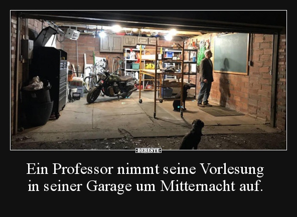 Ein Professor nimmt seine Vorlesung in seiner Garage um..