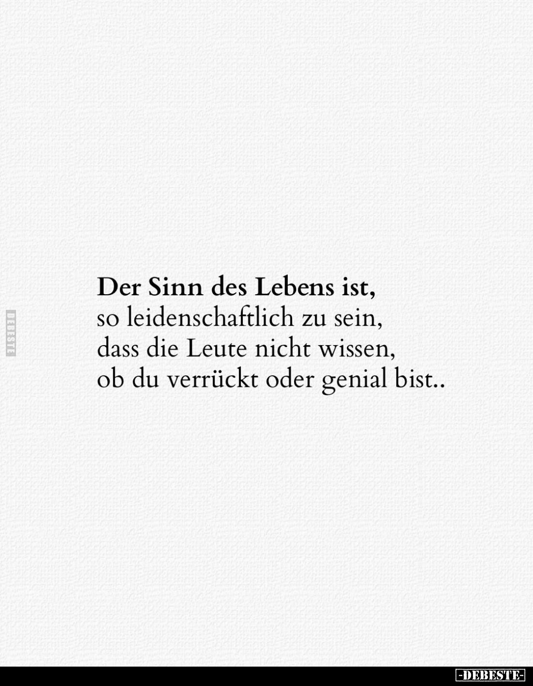 Der Sinn des Lebens ist, so leidenschaftlich zu sein, dass die Leute nicht wissen, ob du verrückt oder genial bist..