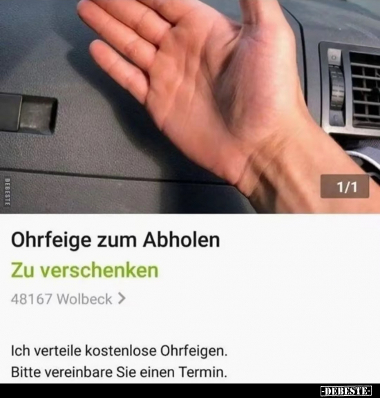 Ohrfeige zum Abholen Zu verschenken.. - Lustige Bilder | DEBESTE.de