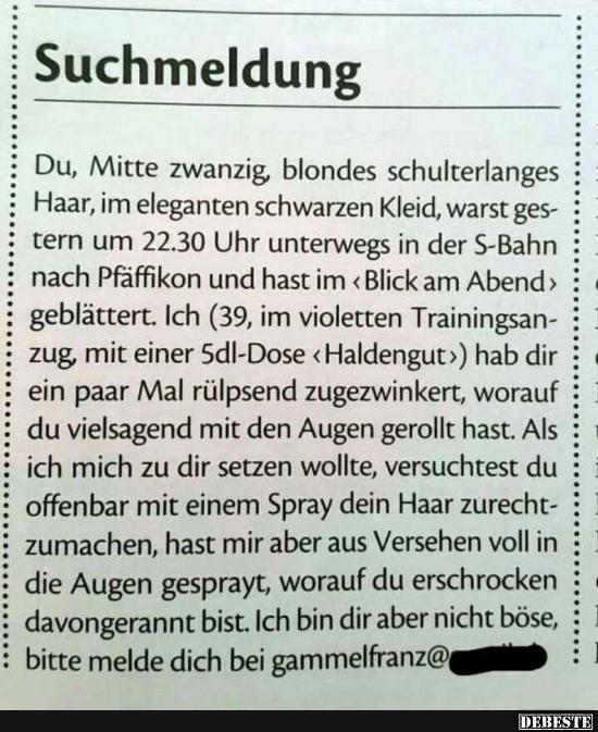 Suchmeldung: Du, Mitte zwanzig, blondes schulterlanges Haar..