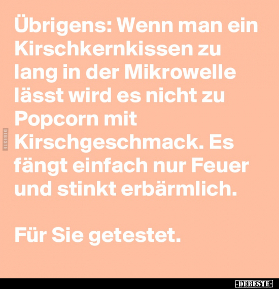 Übrigens: Wenn man ein Kirschkernkissen zu lang in der.. - Lustige Bilder | DEBESTE.de