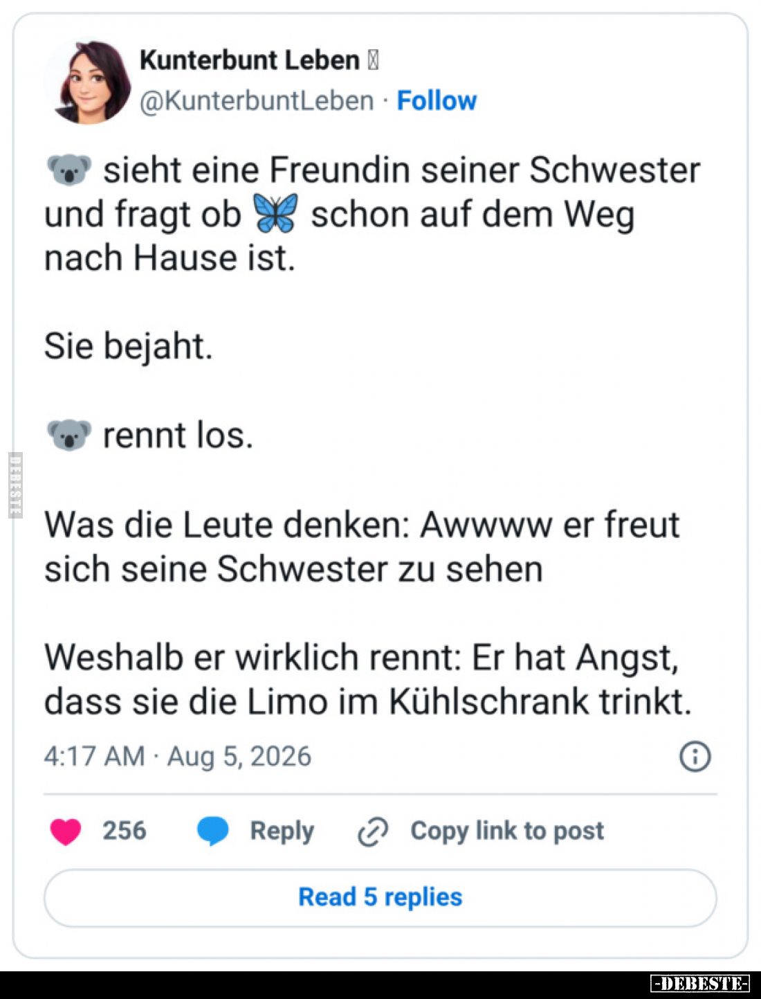 Koala sieht eine Freundin seiner Schwester und fragt ob Schmetterling schon auf dem Weg nach Hause ist.
Sie bejaht.
Koala r...