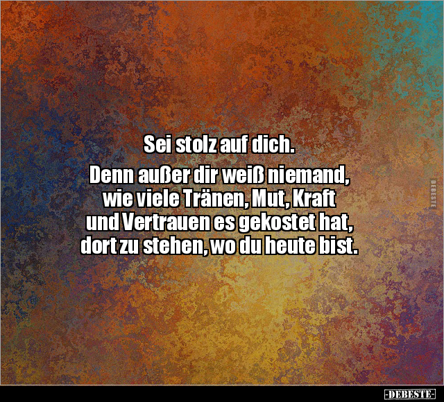 Sei stolz auf dich. Denn außer dir weiß niemand.. - Lustige Bilder | DEBESTE.de