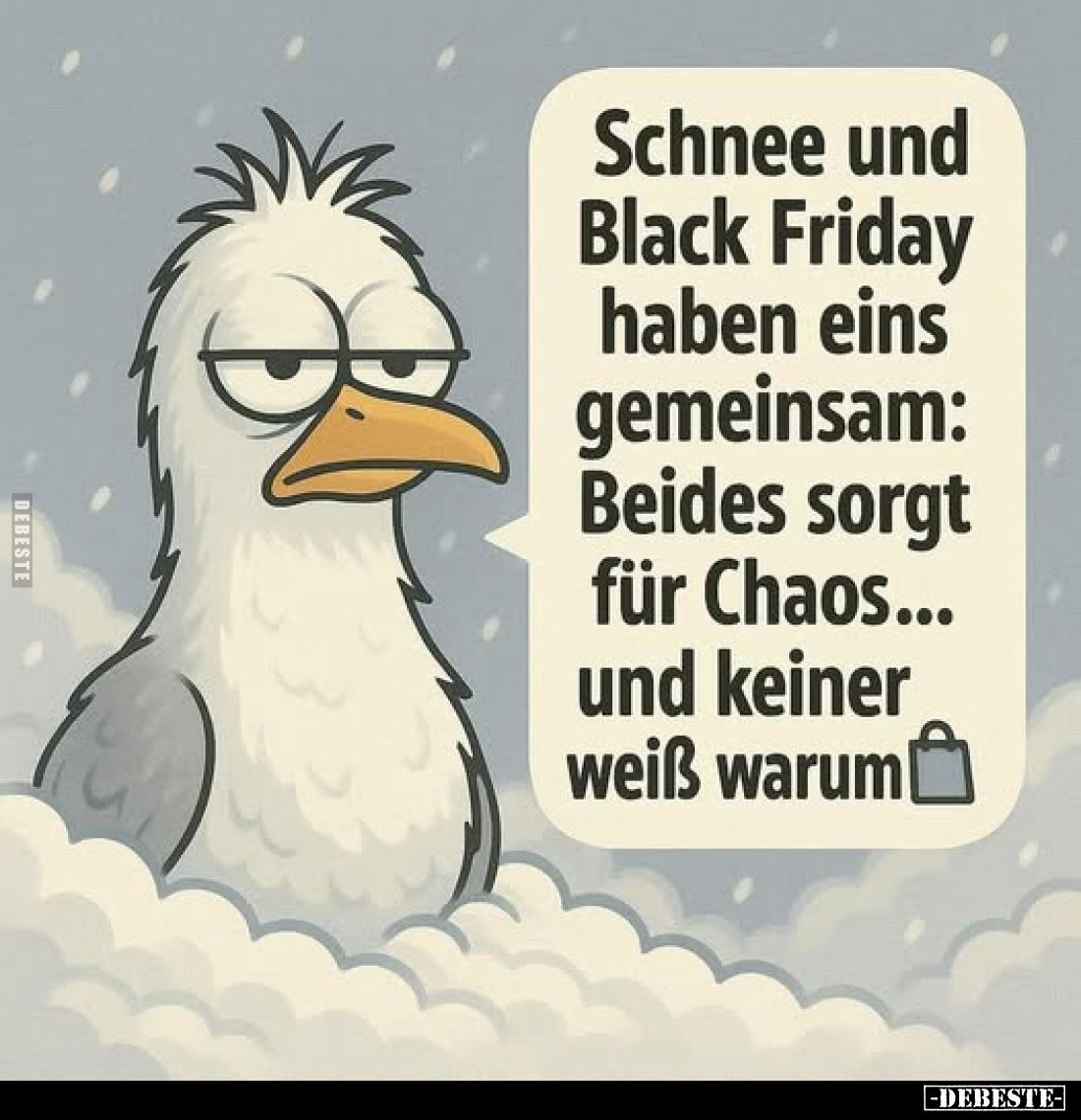 Schnee und Black Friday haben eins gemeinsam: Beides sorgt für Chaos... und keiner weiß warum.