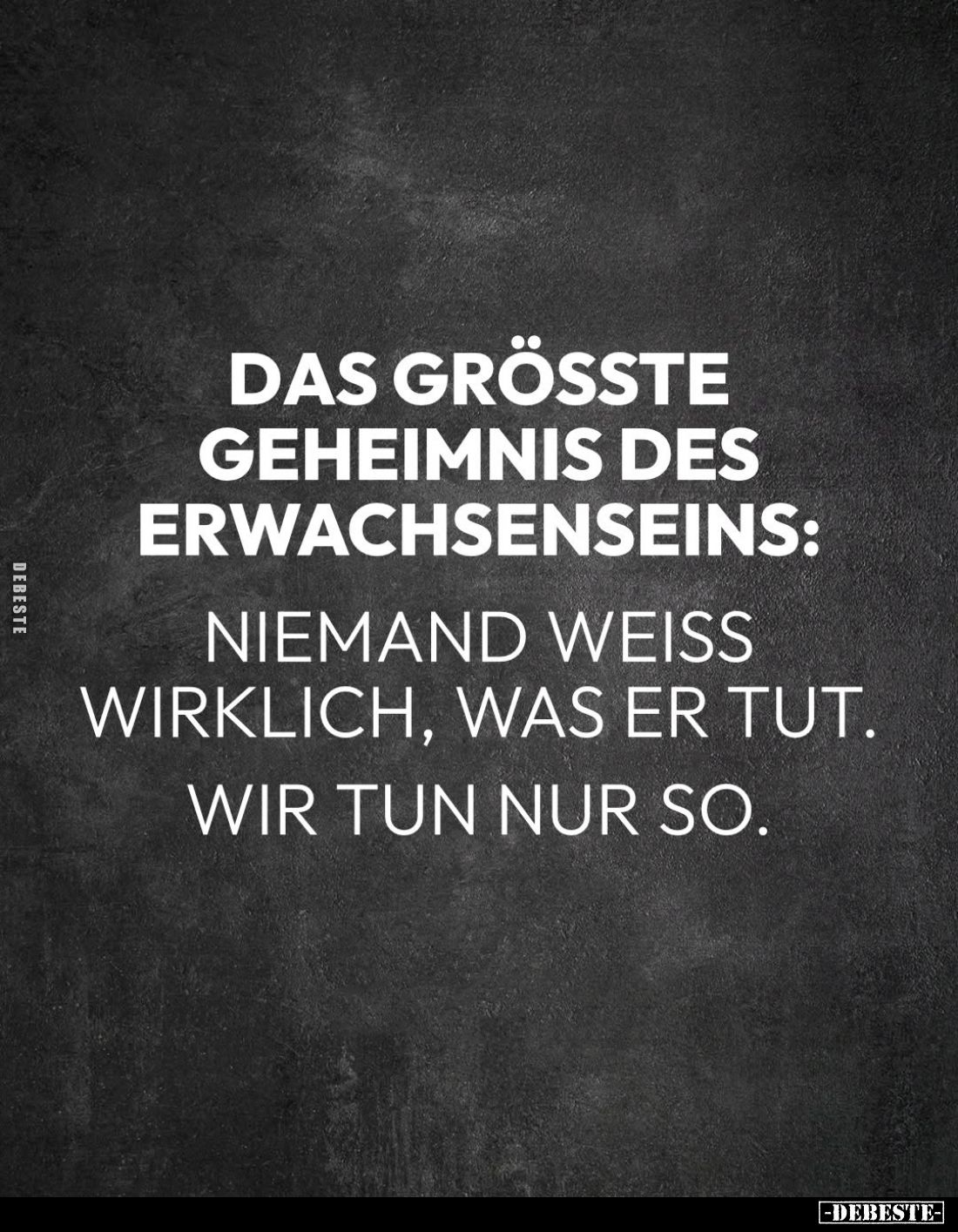 Das grösste Geheimnis des Erwachsenseins: Niemand weiß wirklich, was er tut. Wir tun nur so.