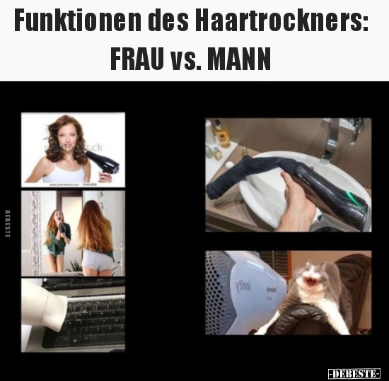 Funktionen des Haartrockners: FRAU vs. MANN..