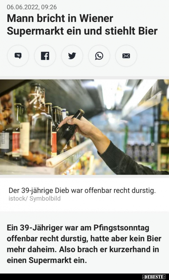 Mann bricht in Wiener Supermarkt ein und stiehlt Bier.. - Lustige Bilder | DEBESTE.de