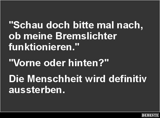 Schau doch bitte mal nach, ob meine Bremslichter funktionieren.. - Lustige Bilder | DEBESTE.de