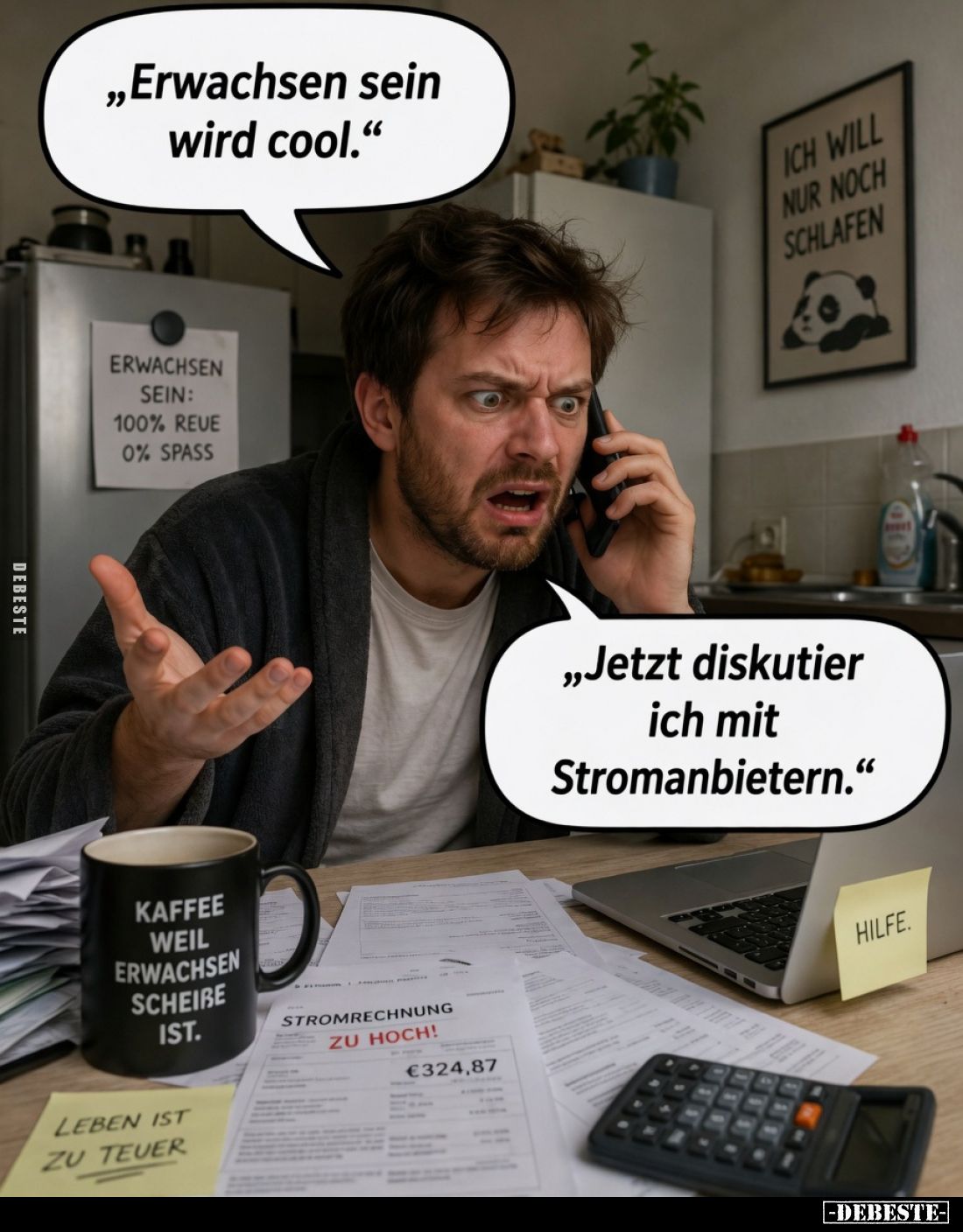 „Erwachsen sein wird cool.“
„Jetzt diskutier ich mit Stromanbietern.“