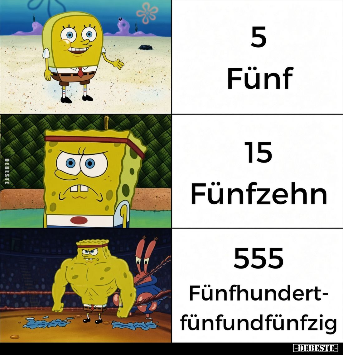 5 Fünf /
15 Fünfzehn /
555 Fünfhundertfünfundfünfzig