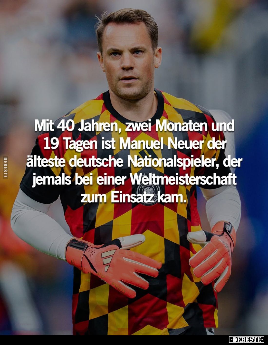 Mit 40 Jahren, zwei Monaten und 19 Tagen ist Manuel Neuer der älteste deutsche Nationalspieler, der jemals bei einer Weltmeis...