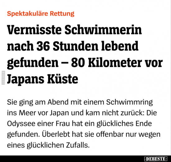 Vermisste Schwimmerin nach 36 Stunden lebend gefunden.. - Lustige Bilder | DEBESTE.de