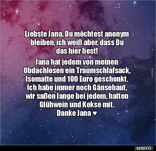 Liebste Jana, Du möchtest anonym bleiben, ich weiß aber.. - Lustige Bilder | DEBESTE.de