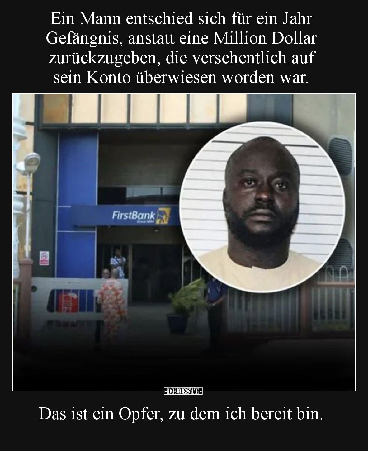 Ein Mann entschied sich für ein Jahr Gefängnis, anstatt eine Million Dollar zurückzugeben, die versehentlich auf sein Konto ü...