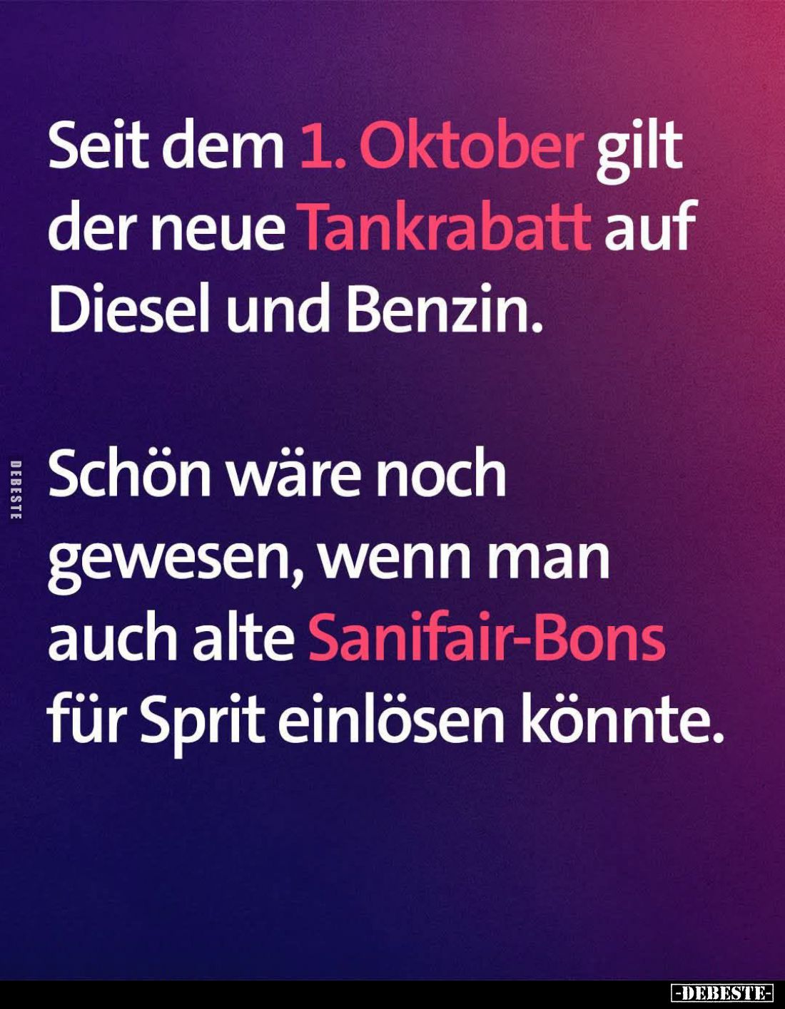 Seit dem 1. Oktober gilt der neue Tankrabatt auf Diesel und Benzin.
Schön wäre noch gewesen, wenn man auch alte Sanifair-Bon...