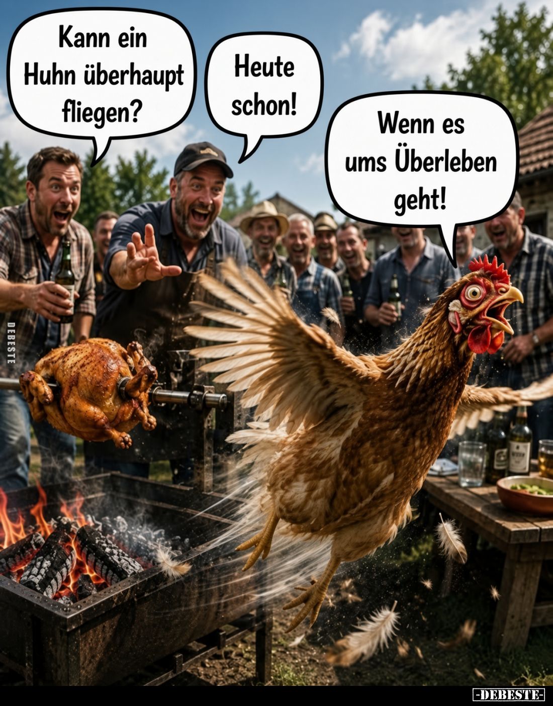 Kann ein Huhn überhaupt fliegen?
-
Heute schon!
-
Wenn es ums Überleben geht!