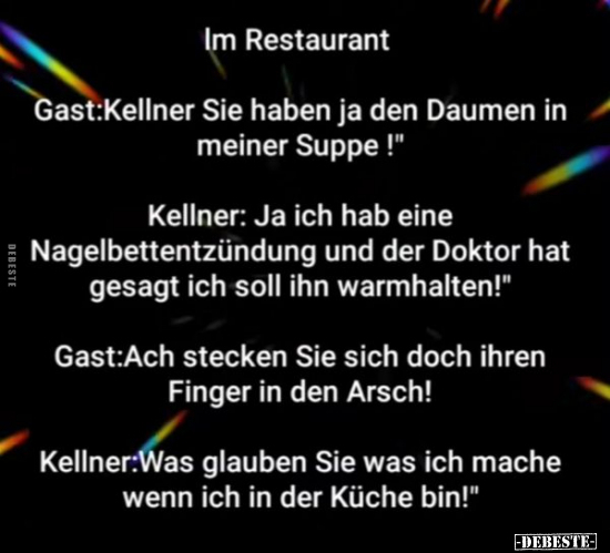 Im Restaurant - Gast: Kellner Sie haben ja den Daumen... - Lustige Bilder | DEBESTE.de