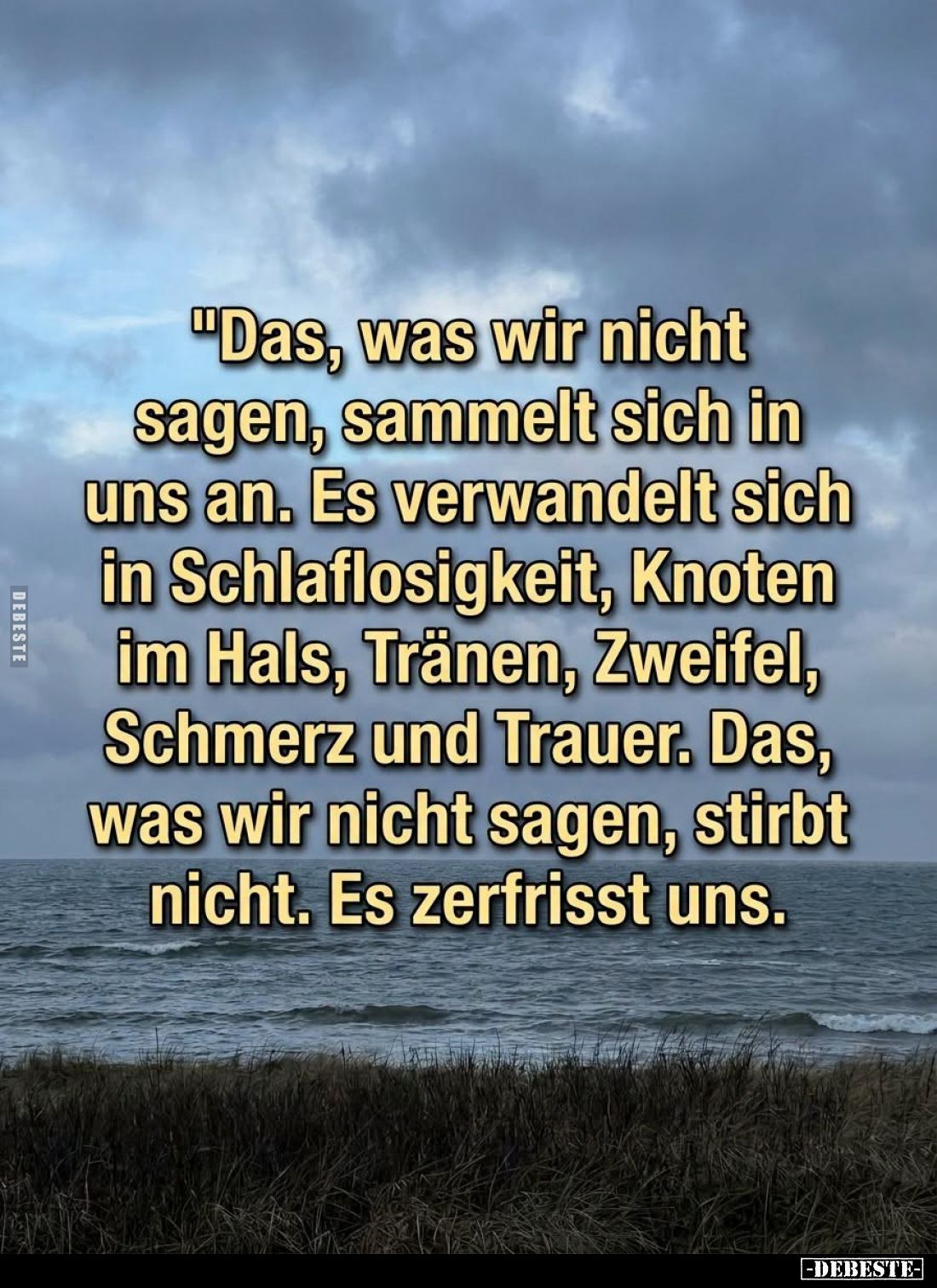 Das, was wir nicht sagen, sammelt sich in uns an. Es verwandelt sich in Schlaflosigkeit, Knoten im Hals, Tränen, Zweifel, Sch...