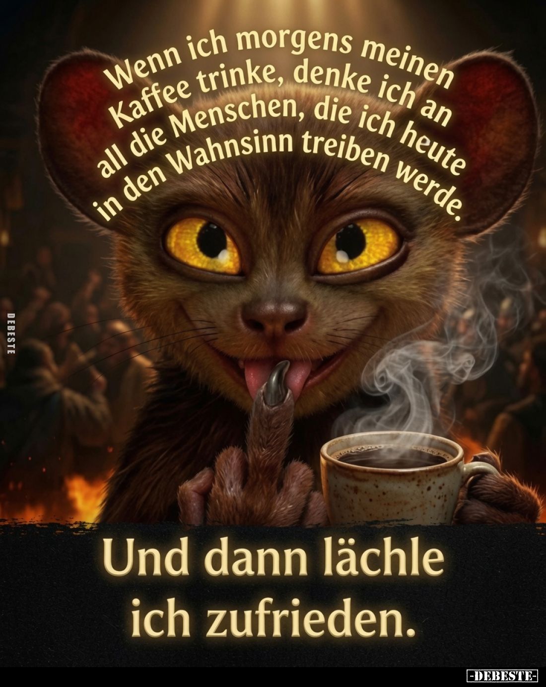 Wenn ich morgens meinen Kaffee trinke, denke ich an all die Menschen, die ich heute in den Wahnsinn treiben werde.
Und dann ...