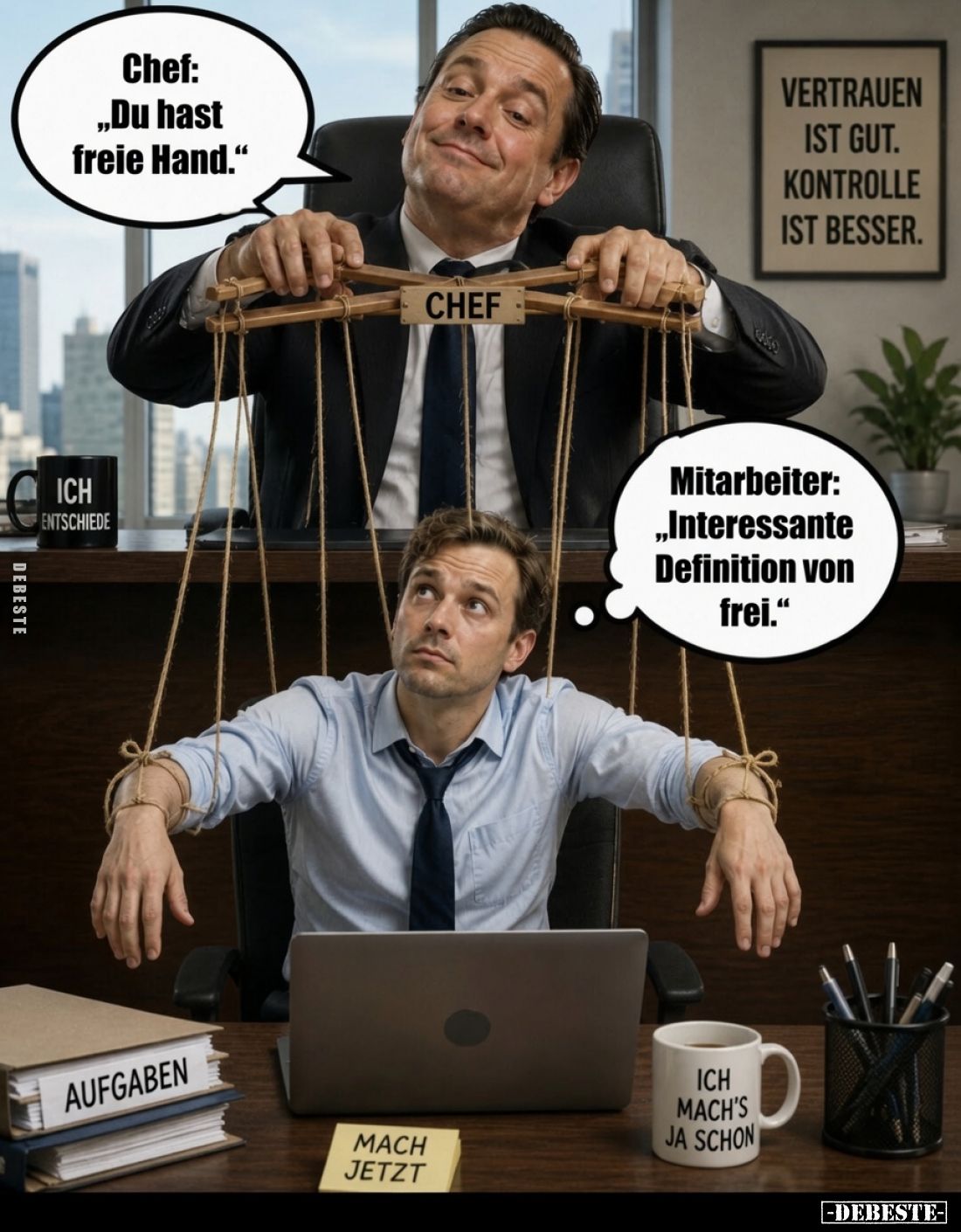 "Du hast freie Hand."
- "Interessante Definition von frei."
