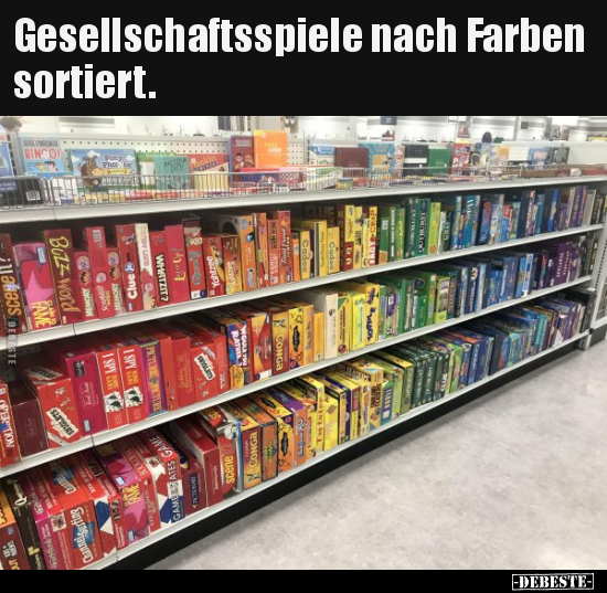 Gesellschaftsspiele nach Farben sortiert...