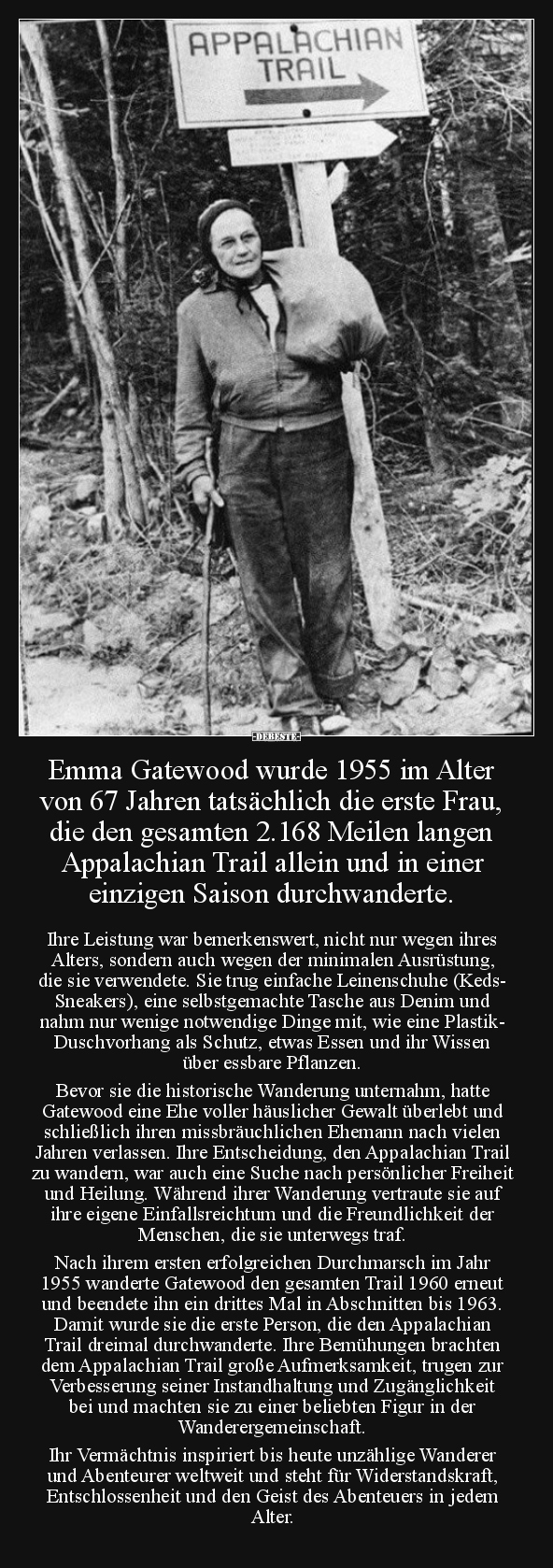 Emma Gatewood wurde 1955 im Alter von 67 Jahren.. - Lustige Bilder | DEBESTE.de