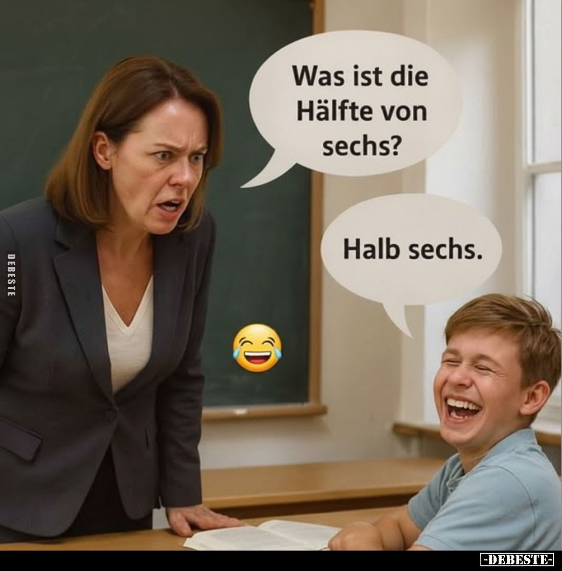 Was ist die Hälfte von sechs?
Halb sechs.