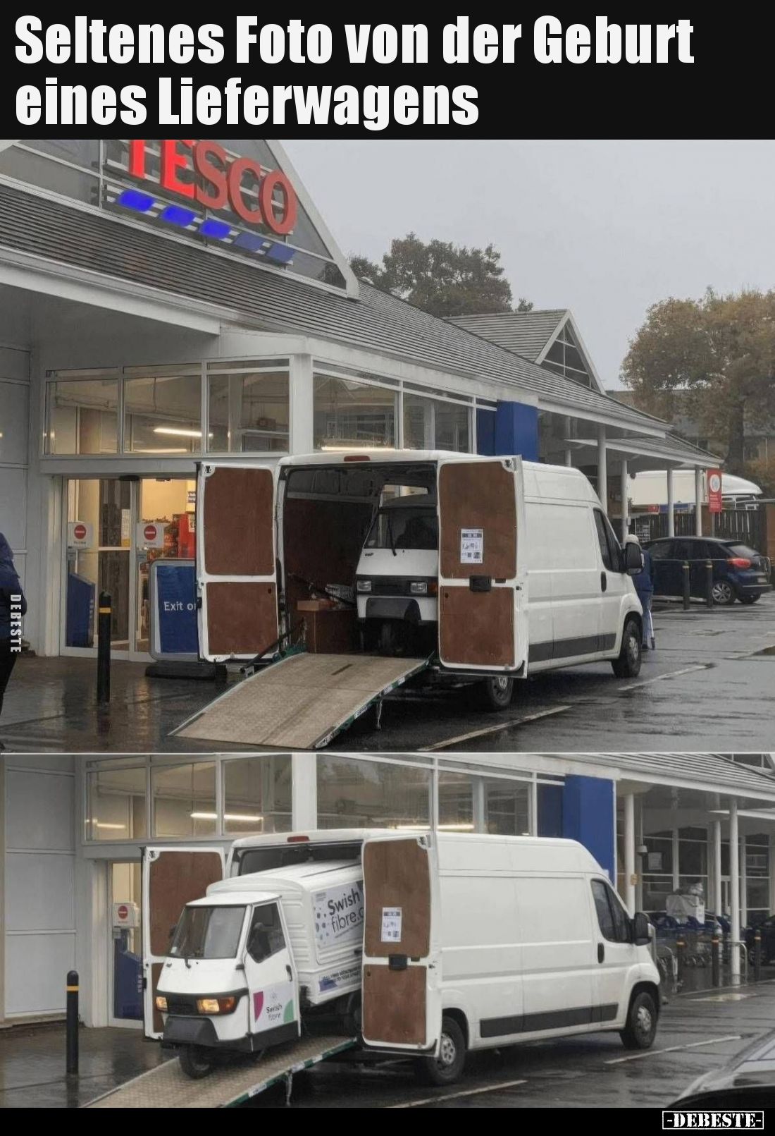 Seltenes Foto von der Geburt eines Lieferwagens