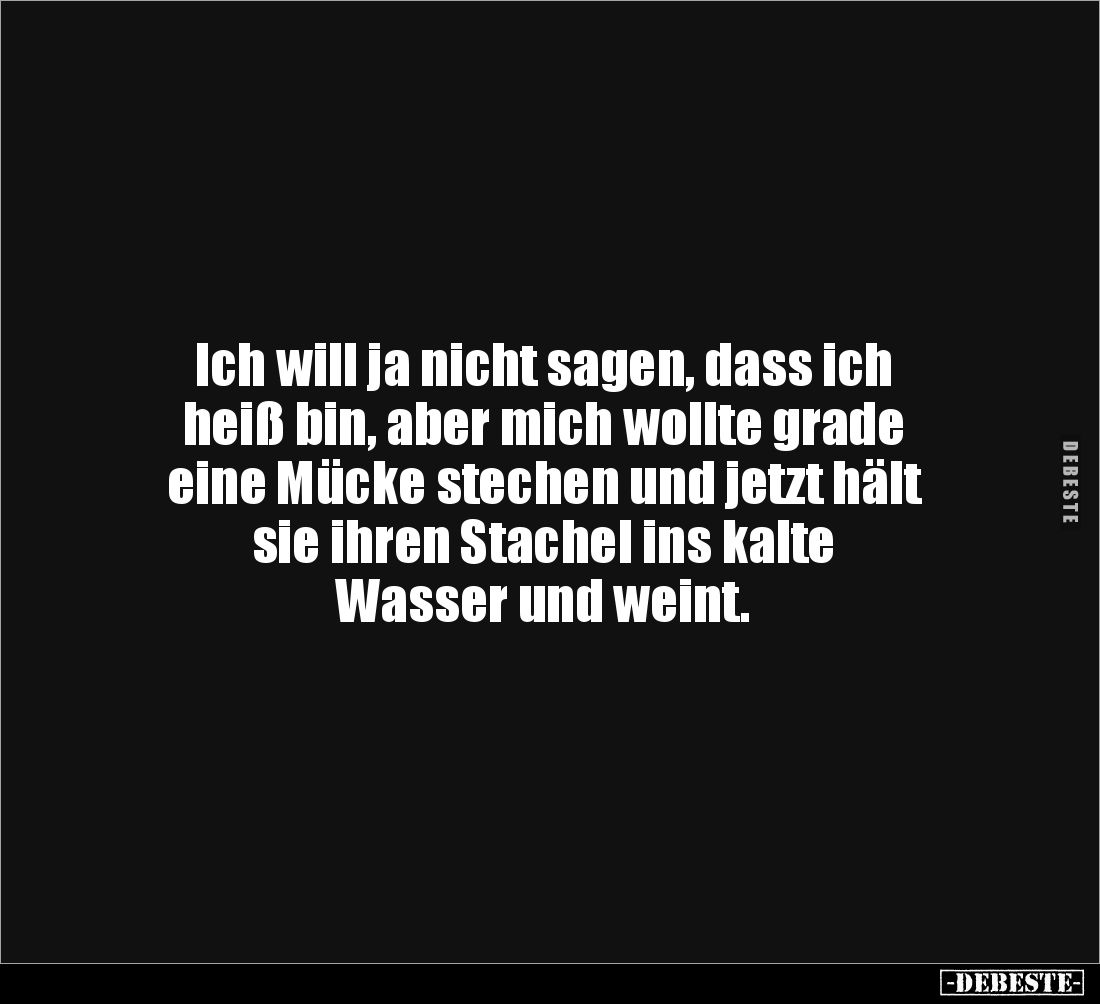 Ich will ja nicht sagen, dass ich 
heiß bin, aber mich wollte grade 
eine Mücke stechen und jetzt hält 
sie ihren Stachel ...