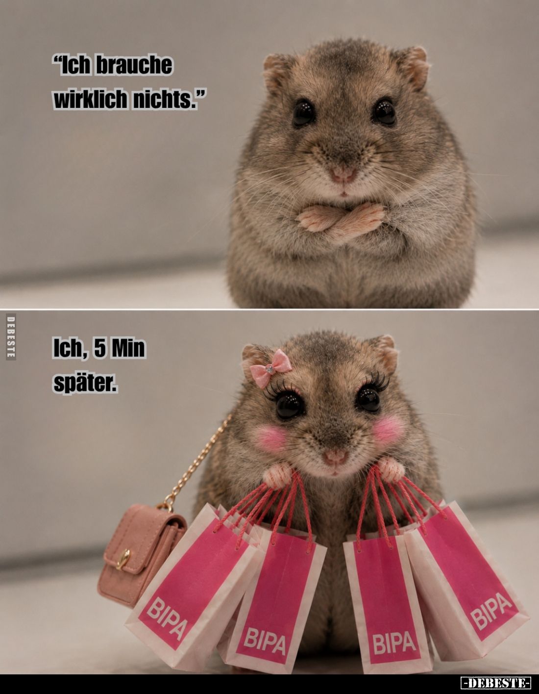 "Ich brauche wirklich nichts." -
Ich, 5 Min später.