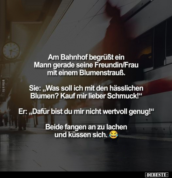 Am Bahnhof begrüßt ein Mann gerade seine Freundin/Frau mit.. - Lustige Bilder | DEBESTE.de