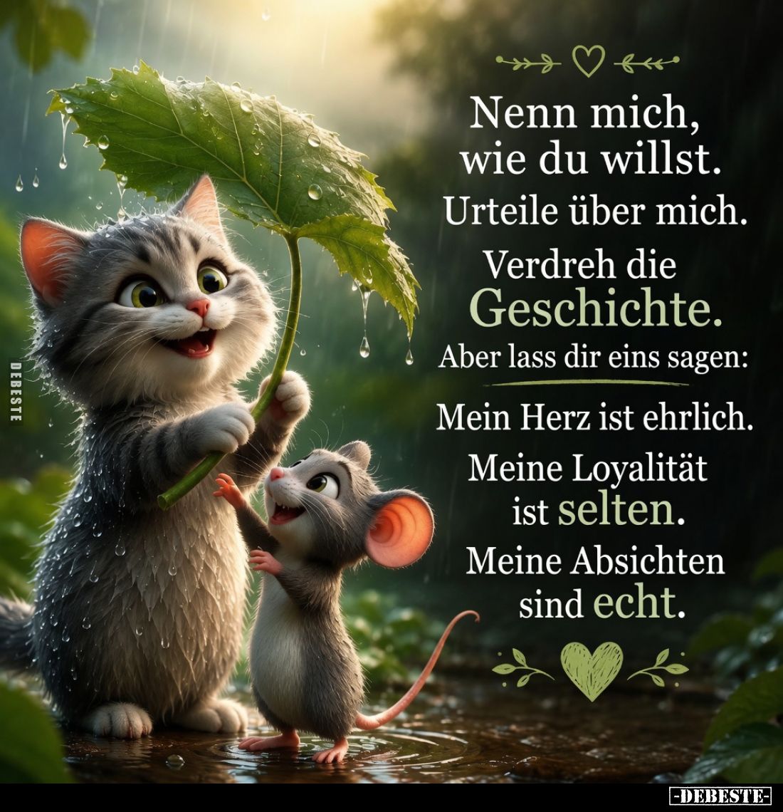 Nenn mich, wie du willst.
Urteile über mich.
Verdreh die Geschichte.
Aber lass dir eins sagen:
Mein Herz ist ehrlich.
Me...