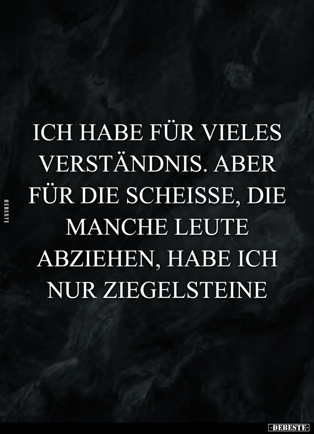 Ich habe für vieles Verständnis. Aber für die Schei*ße, die manche Leute abziehen, habe ich nur Ziegelsteine.
