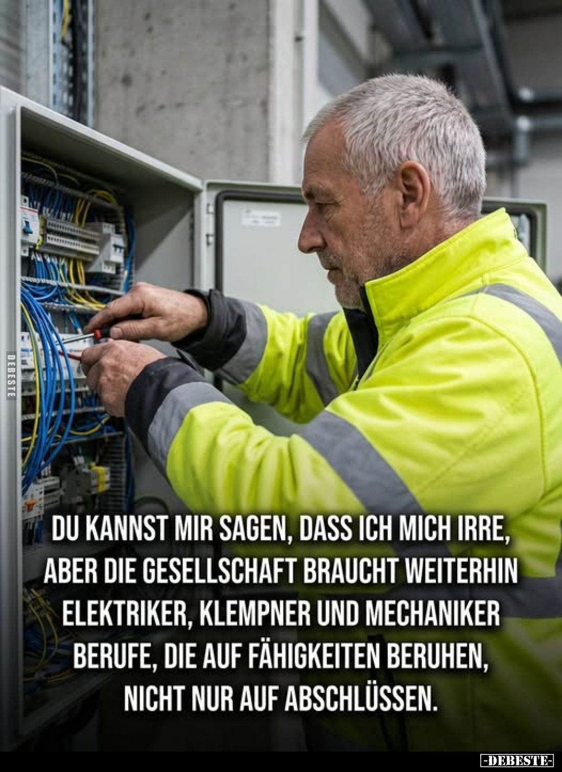 Du kannst mir sagen, dass ich mich irre, aber die Gesellschaft braucht weiterhin Elektriker, Klempner und Mechaniker Berufe, ...