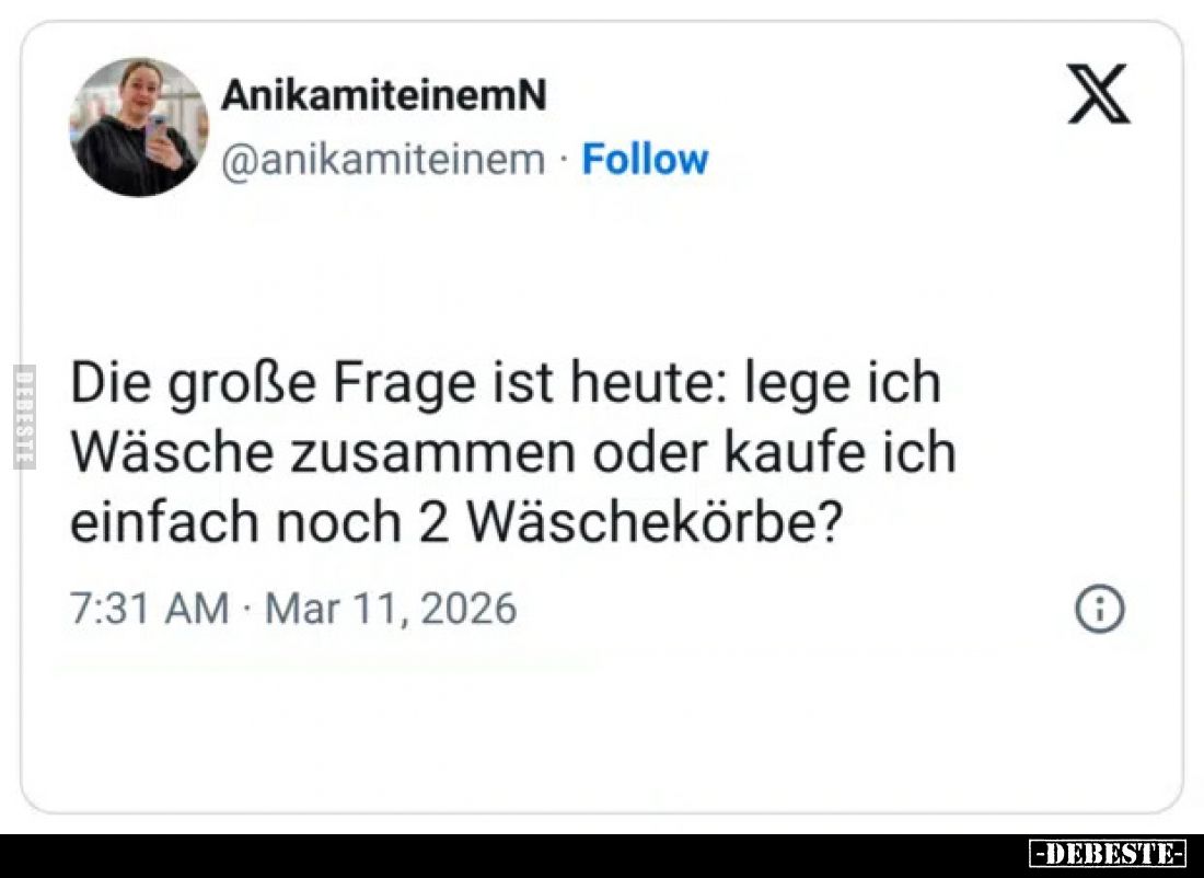 Die große Frage ist heute: lege ich Wäsche zusammen oder kaufe ich einfach noch 2 Wäschekörbe?