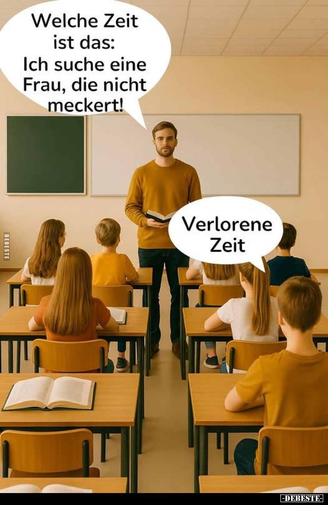 Welche Zeit ist das: Ich suche eine Frau, die nicht meckert! -
Verlorene Zeit.