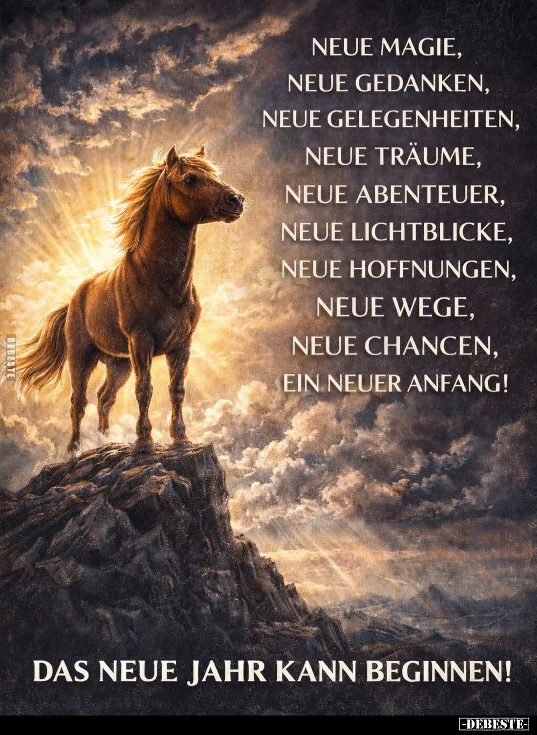 Neue Magie,
neue Gedanken, neue Gelegenheiten, neue Träume, neue Abenteuer, neue Lichtblicke, neue Hoffnungen, neue Wege, ne...