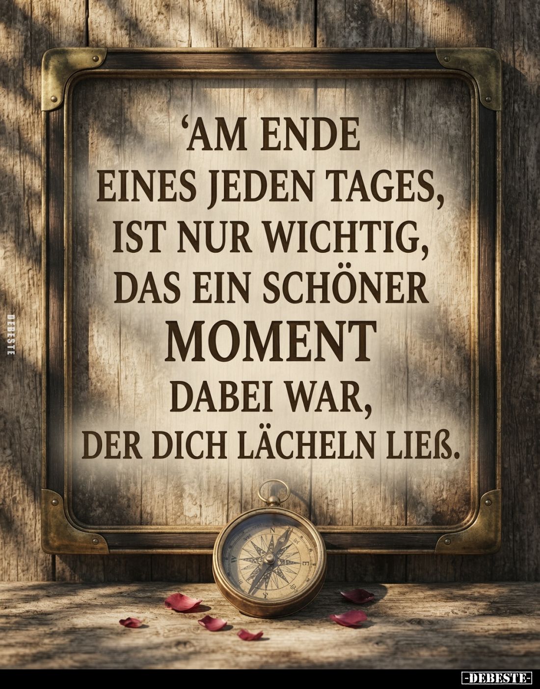 'Am Ende eines jeden Tages, ist nur wichtig, das ein schöner Moment dabei war, der dich lächeln lieb.