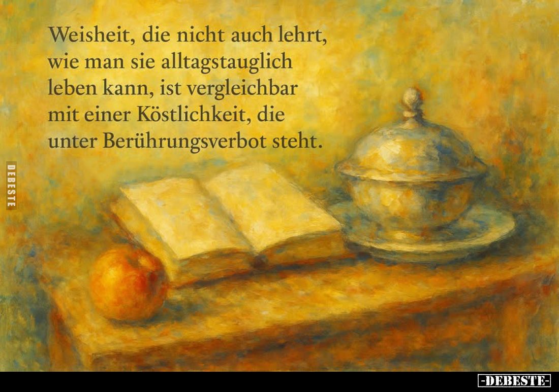 Weisheit, die nicht auch lehrt, wie man sie alltagstauglich leben kann, ist vergleichbar mit einer Köstlichkeit, die unter Be...