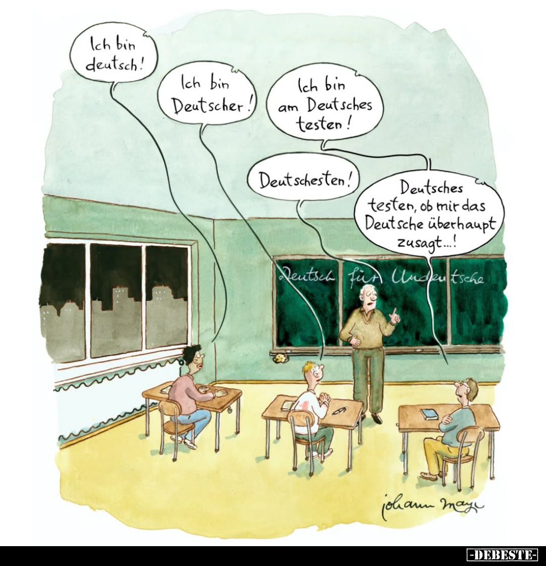 Ich bin deutsch! -
Ich bin Deutscher. -
Ich bin am Deutsches testen! -
Deutschesten! -
Deutsches testen, ob mir das Deuts...