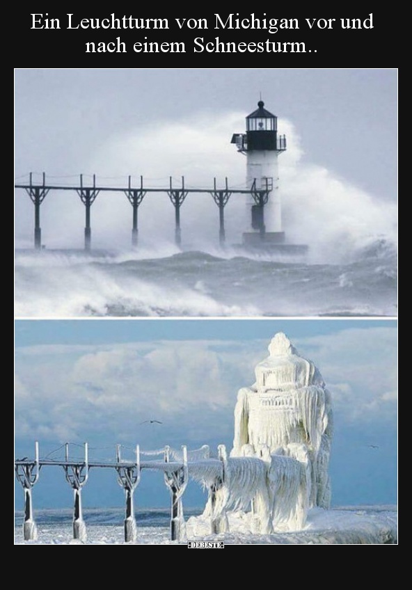 Ein Leuchtturm von Michigan vor und nach einem Schneesturm.. - Lustige Bilder | DEBESTE.de